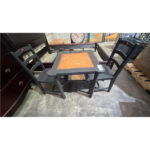 24" X 24" WOOD TABLE WITH MAP INSET & 2 WOOD CHAIRS