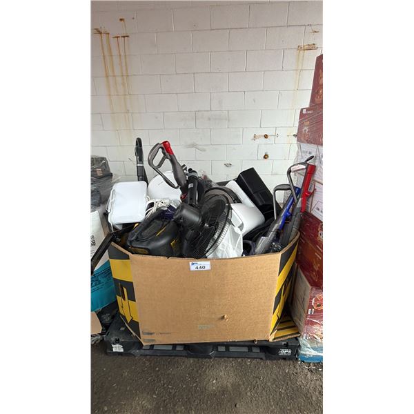 PALLET OF FANS & ASSORTED VACUUMS *WORKING CONDITION UNKNOWN/MAY BE MISSING PARTS AND OR PIECES/