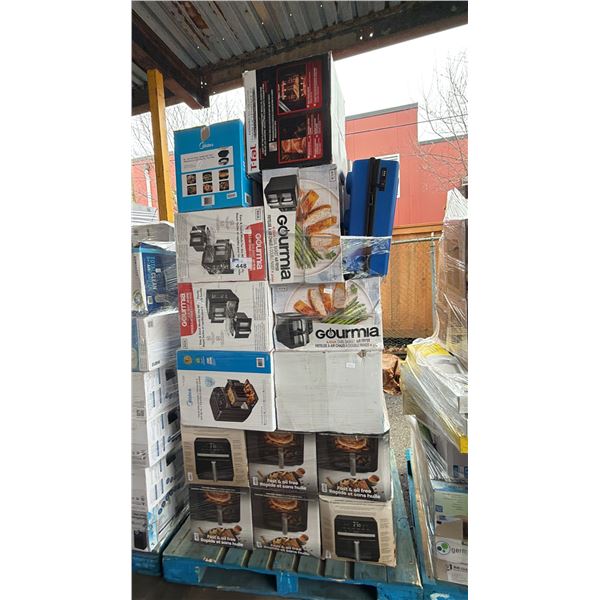 PALLET OF ASSORTED AIR FRYERS, HOT POT & CARRY ON LUGGAGE *MUST TAKE ALL ON PALLET*