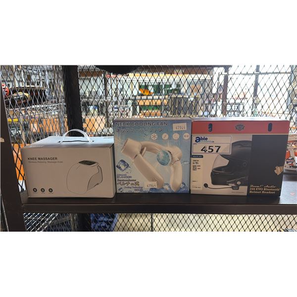 KNEE MASSAGER, NECK COOLING FAN & BLUETOOTH HELMET HEADSET