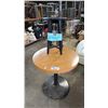 Image 1 : SMALL ROUND 28" DIAMETER WOOD TABLE WITH METAL BASE & WOOD STOOL