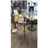 Image 1 : 3 ARM FLOOR STANDING BLACK METAL CANDELABRA WITH (3) BATTERY OPERATED WAX CANDLES: 49" TALL