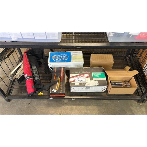ASSORTED LASER TONER CARTRIDGES, CAR EXHAUST TIP, AUTOMATIC INFLATABLE LIFE JACKET & MORE