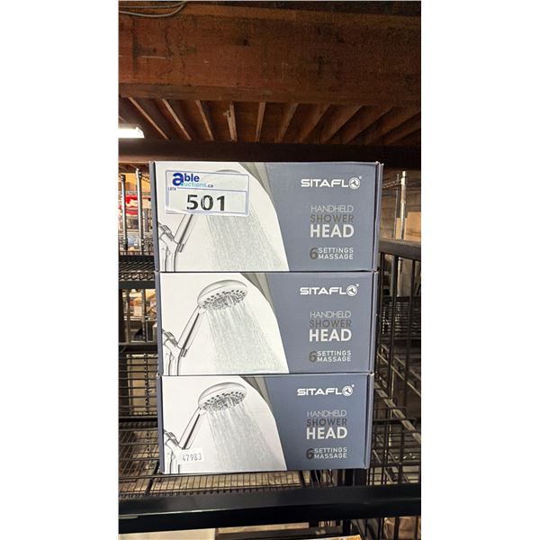 *NEW IN BOX* (3) SITAFLO HANDHELD SHOWER HEADS WITH 6 MASSAGE SETTINGS