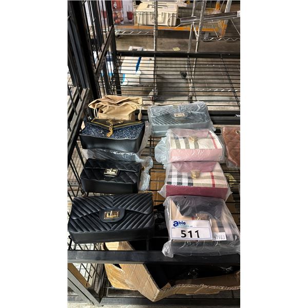 *NEW* (9) ASSORTED SMALL PURSES/HANDBAGS: ASSORTED STYLES, COLOURS & SIZES