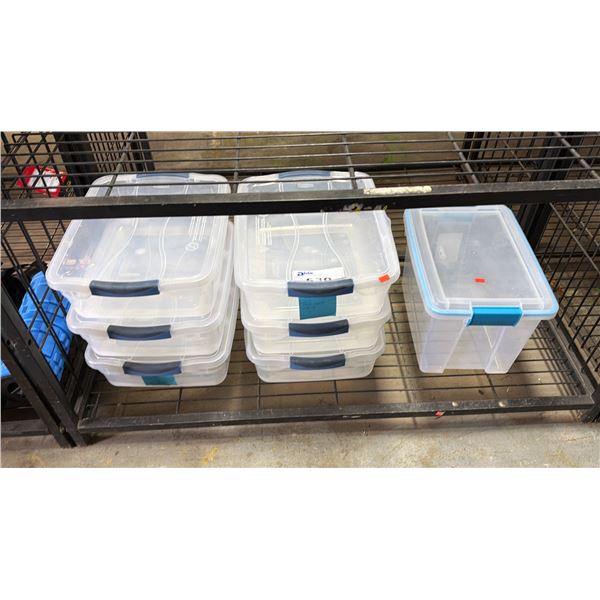 SHELF OF ASSORTED TOTES WITH LIDS