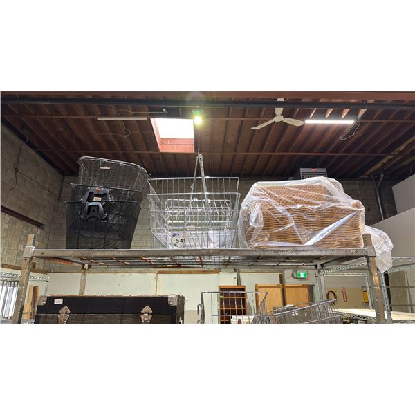 SHELF OF ASSORTED WIRE & WICKER BASKETS