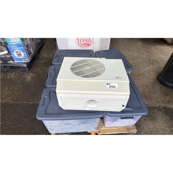 PALLET OF TOTES CONTAINING ASSORTED FABRIC & A CONVAIR  AIR CONDITIONER  *MUST TAKE ALL ON PALLET*