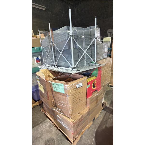PALLET OF ASSORTED SET DEC ITEMS: DOCUMENT BOXES, HANGERS, FURNITURE & MORE