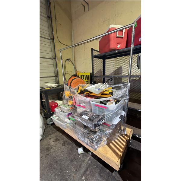 MOBILE METAL CLOTHING RACK, SHOULDER DOLLIES, WORKLIGHTS, WET/DRY VAC & MORE