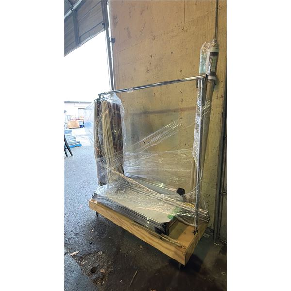 MOBILE METAL CLOTHING RACK, SHELVING & CURTAIN PANELS