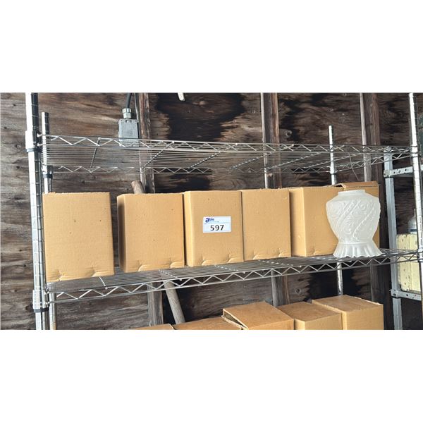 SHELF OF GLASS LAMP SHADES