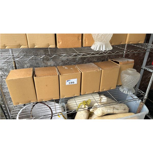 SHELF OF GLASS LAMP SHADES