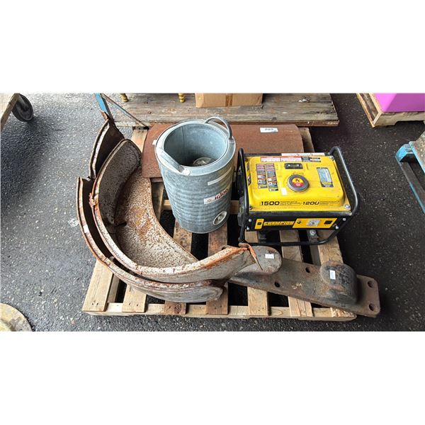 PALLET OF CHAMPION GENERATOR, DOCK BOAT CLEATS, LARGE TRUCK FENDERS & MORE