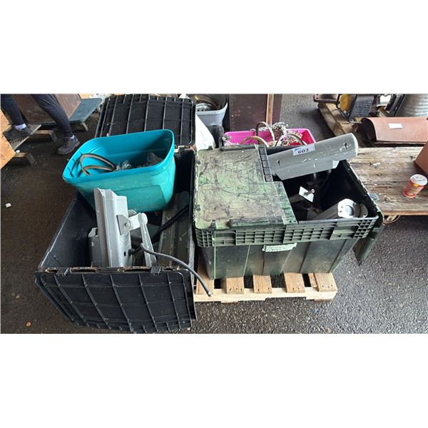 PALLET OF SECURITY CAMERA HOUSINGS, VINTAGE PLANT STANDS, CANDLE STICKS & MORE