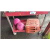 Image 2 : ROLLING METAL CART & CONTENTS: GAS CAN, BOWLING BALLS, ELECTRIC CIRCUIT BOX & MORE