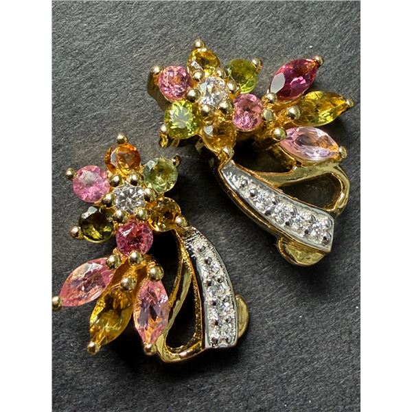 GP SILVER (3G), TOURMALINE/CITRINE/CZ (~2CT) EARRINGS, SUGGESTED RETAIL VALUE $300
