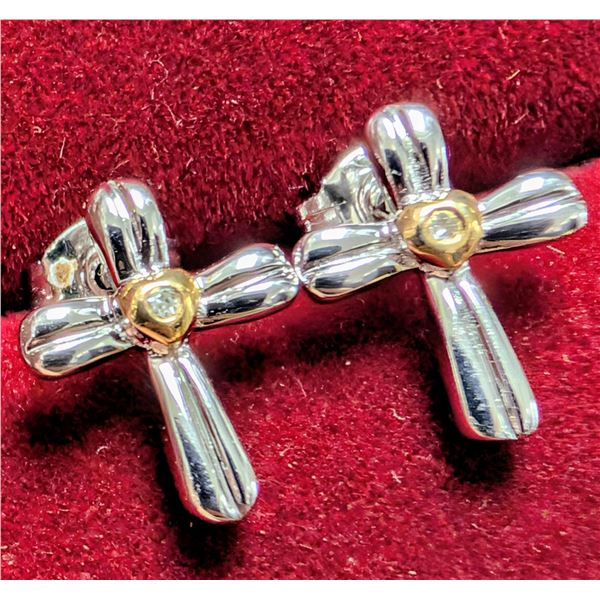 SILVER (1.78G), GENUINE DIAMOND EARRINGS