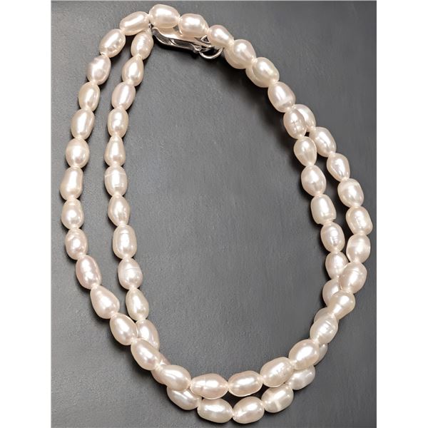 SILVER FRESH WATER PEARL NECKLACE 16", SUGGESTED RETAIL VALUE $240