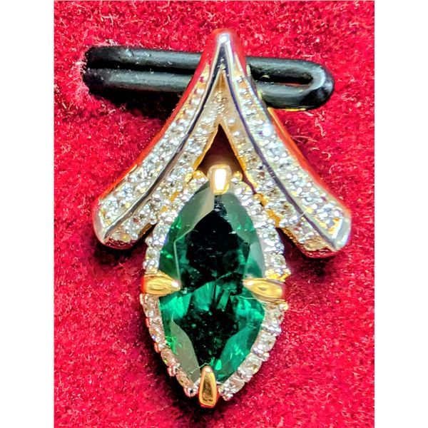 SILVER(1.15G), CREATED EMERALD (1.35CT) PENDANT