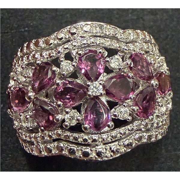 SILVER(6.5G), GARNET (APP 2CT) RING, SUGGESTED RETAIL VALUE $400