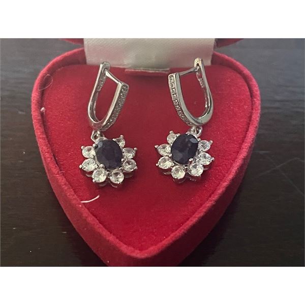 SILVER(2.8G), SAPPHIRE (2CT) EARRING, SUGGESTED RETAIL VALUE $240
