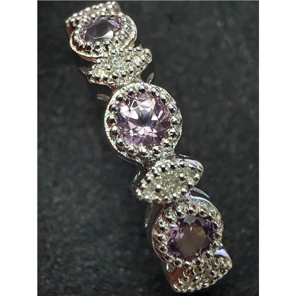 SILVER(2.3G), DIAMOND AND AMETHYST RING