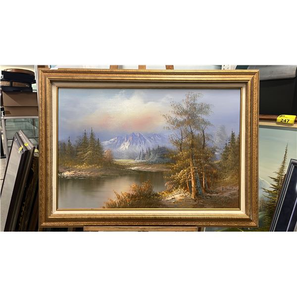 FRAMED ORIGINAL OIL ON CANVAS LANDSCAPE PAINTING: 43" X 31" FRAMED, SIGNATURE  UNKNOWN