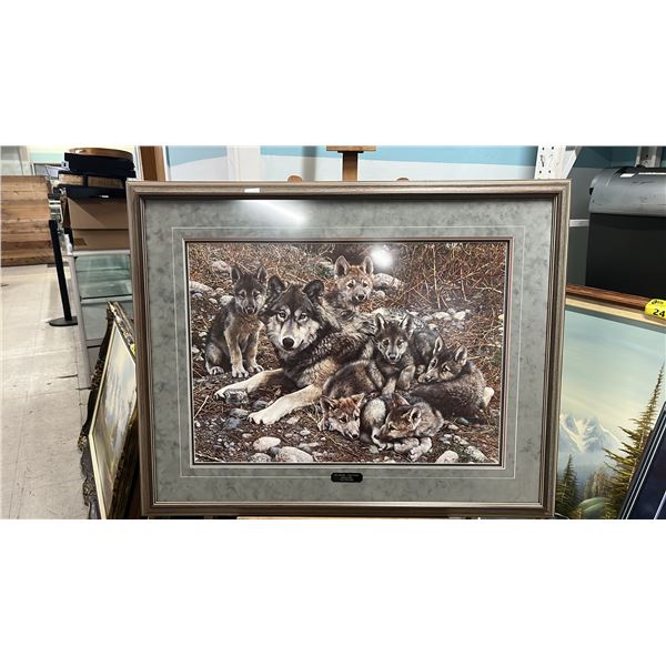 FRAMED CARL BRENDERS "DEN MOTHER-WOLF FAMILY" #6602/25000 PRINT: 43.25" X 34.25"