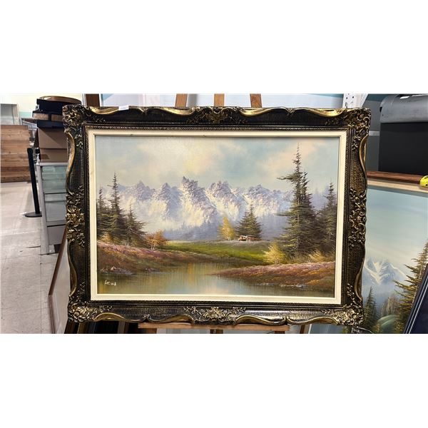 FRAMED ORIGINAL OIL ON CANVAS LANDSCAPE PAINTING SIGNED ROSINA: 42.5" X 31.25" FRAMED