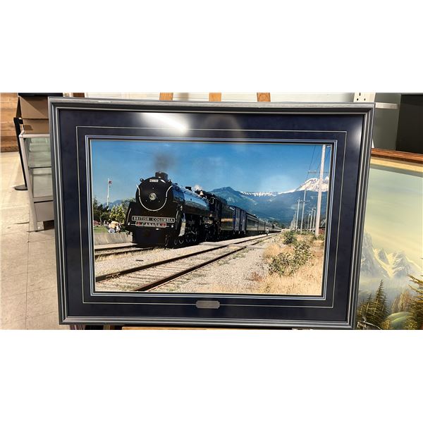 FRAMED PHOTOGRAPHIC PRINT OF A LOCOMOTIVE TRAIN: 39" X 28.5" FRAMED