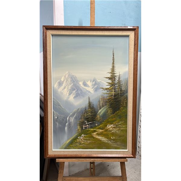 FRAMED ORIGINAL OIL ON CANVAS LANDSCAPE PAINTING, SIGNED (SIGNATURE UNKNOWN): 29" X 41" FRAMED