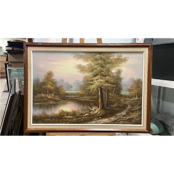 FRAMED ORIGINAL OIL ON CANVAS LANDSCAPE PAINTING SIGNED HAYWOOD: 41" X 29" FRAMED