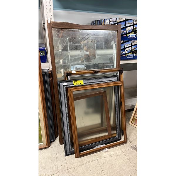 FRAMED MIRROR & COLLECTION OF ASSORTED FRAMES: MIRROR IS 51" X 30.5" FRAMED