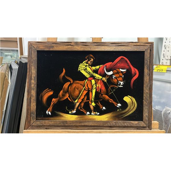 FRAMED VELVET MATADOR PAINTING: 20.25" X 14.25" FRAMED