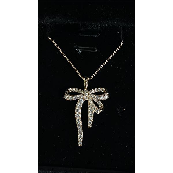 *NEW* 18K GOLD PLATED 34 MM SIMULATED DIAMOND (CZ) BOW NECKLACE: 18" LONG CHAIN