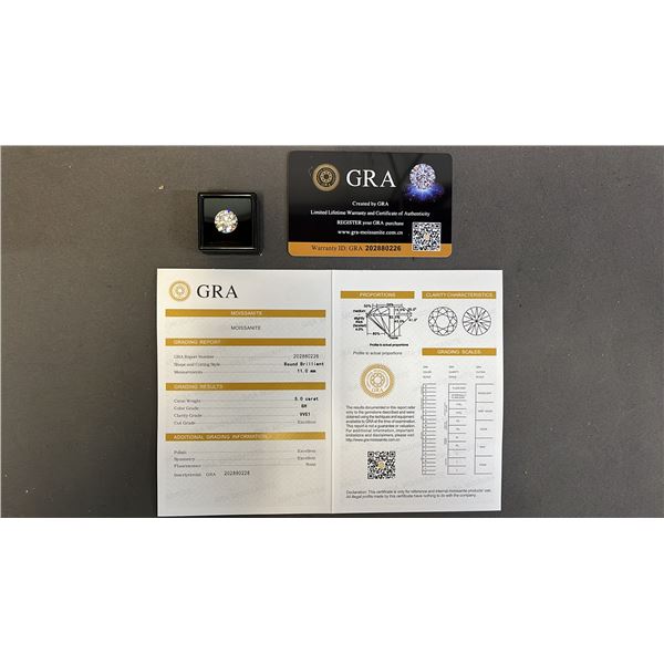 *NEW* 5 CT MOISSANITE LAB DIAMOND: ROUND, BRILLIANT CUT - GH - VVS1, GRA REPORT