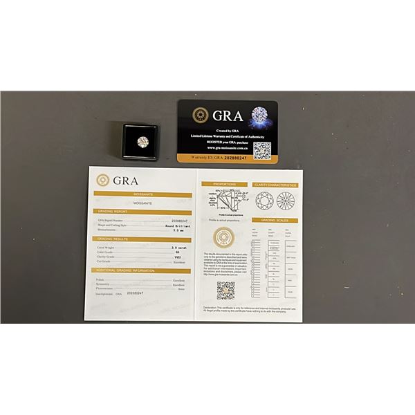 *NEW* 3 CT MOISSANITE LAB DIAMOND: ROUND, BRILLIANT CUT - GH - VVS1, GRA REPORT
