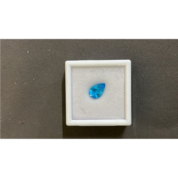 3.8 CT PEAR CUT NATURAL SWISS BLUE TOPAZ: 7.9 MM X 11.9 MM