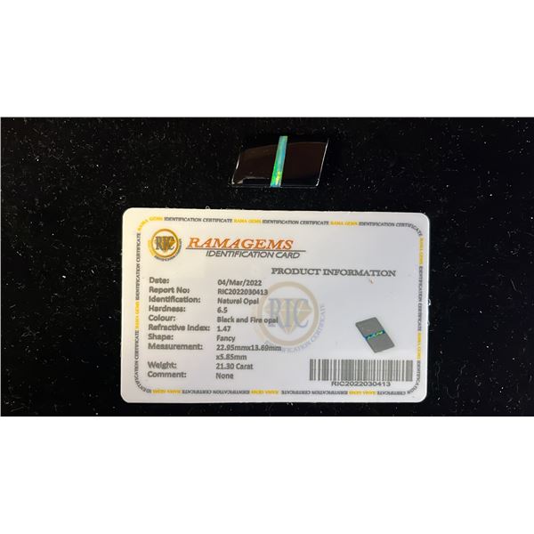21,3 CT FANCY CUT NATURAL OPAL WITH RAMAGEMS ID CARD: 22.95MM X 13.69MM