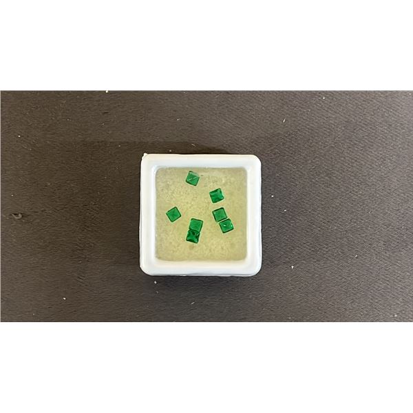 GEM BOX OF ASSORTED SQUARE CUT GREEN GEMSTONES