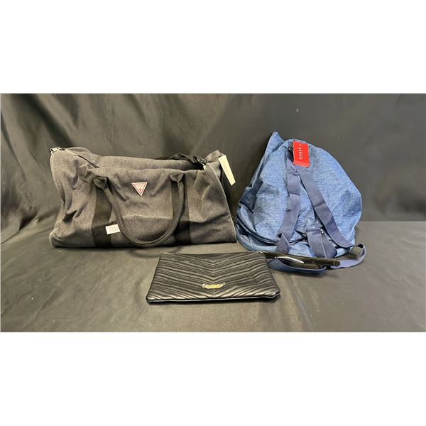 *NEW WITH TAGS* GUESS DENIM DUFFLE BAG, GUESS DENIM GYM/BUCKET BAG & GUESS ZIPPERED POUCH