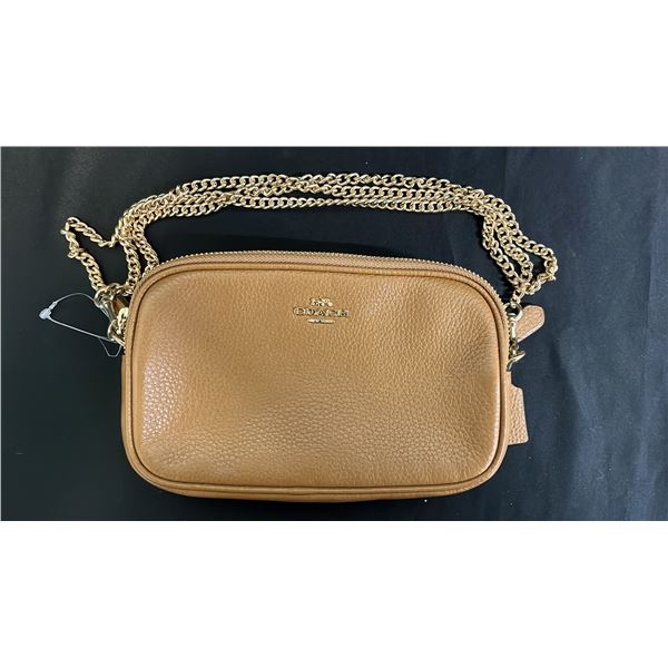 *NEW* COACH LEATHER DOUBLE ZIPPERED CROSSBODY CHAIN STRAP BAG