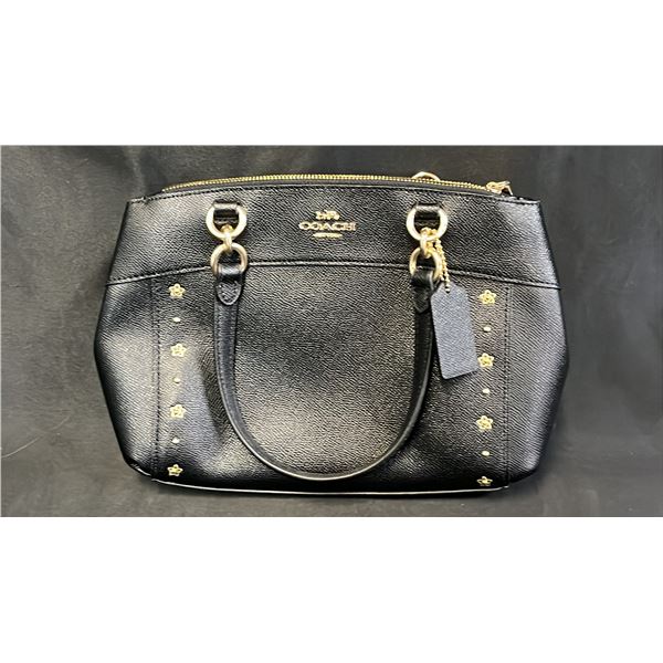 *NEW* COACH LEATHER CARRYALL HANDBAG WITH GOLD FLORAL RIVETS