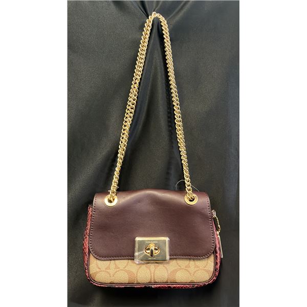 *NEW* COACH SIGNATURE CANVAS CROSSBODY BAG WITH OXBLOOD LEATHER FLAP
