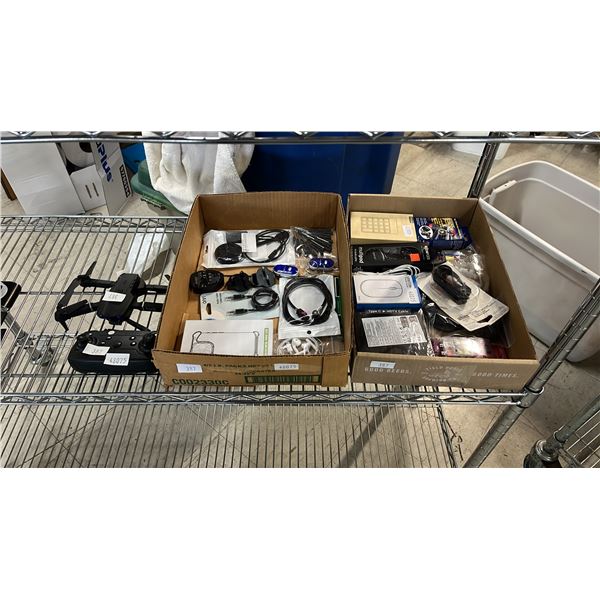 DRONE WITH REMOTE CONTROLLER & (2) BOXES OF ASSORTED NEW PRODUCT: MOUSE, LIGHTS & MORE