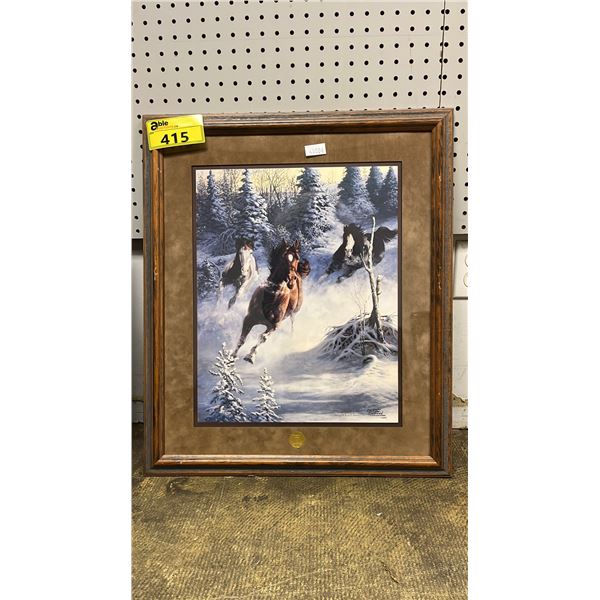 FRAMED CHUCK DEEHAN "MUSTANG THUNDER" PRINT: 25.5" X 21.5" FRAMED