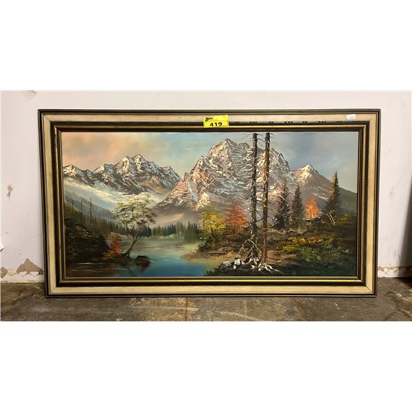 LARGE FRAMED ORIGINAL OIL ON CANVAS LANDSCAPE PAINTING SIGNED J. GREW: 54.5" X 30" FRAMED