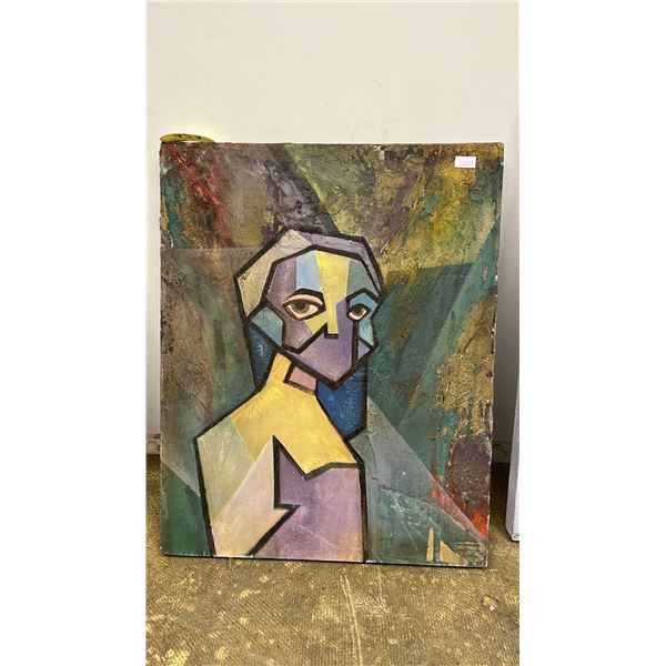 CUBIST STYLE ACRYLIC PAINT ON CANVAS: 30" X 24"
