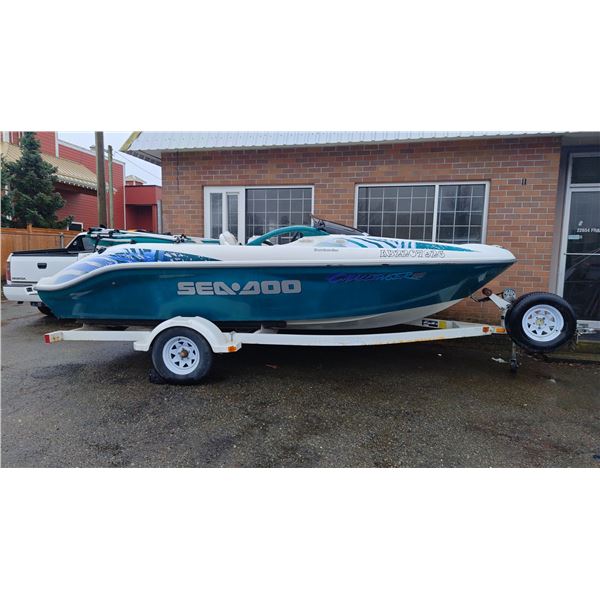 SEA-DOO BOMBARDIER CHALLENGER 1800 TWIN MOTOR JET BOAT AB2207926 16' FIBERGLASS BOAT WITH KEYS,